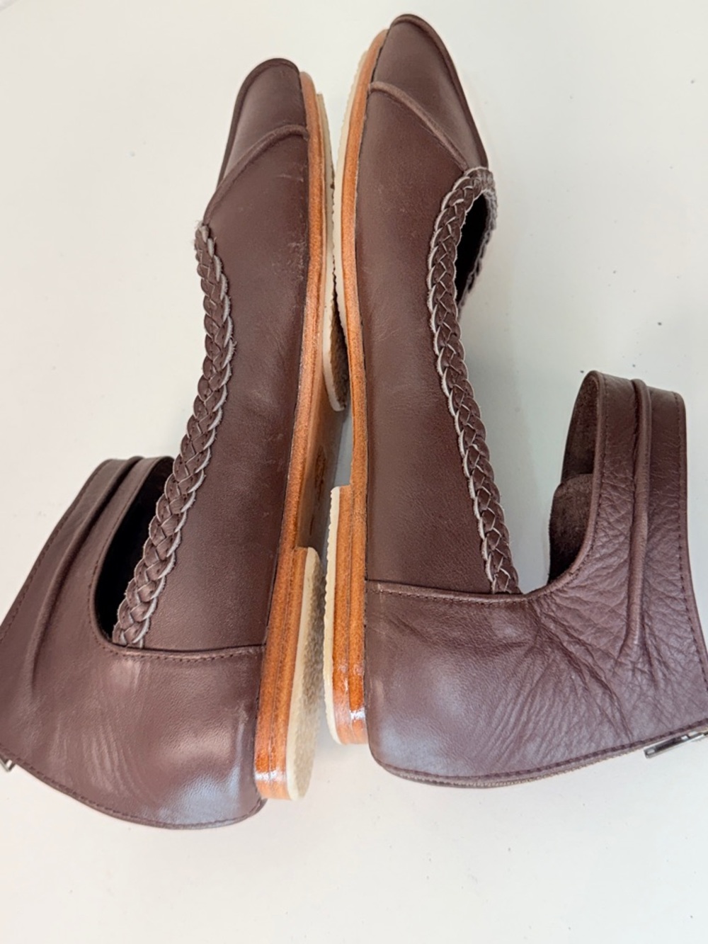 Women's Brown Ankle-Strap Leather Ballet Flats - Picture 8 of 15
